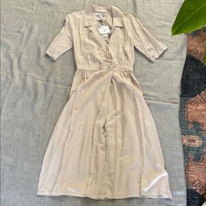 Uniqlo Cream Button-Front Collared Midi Dress